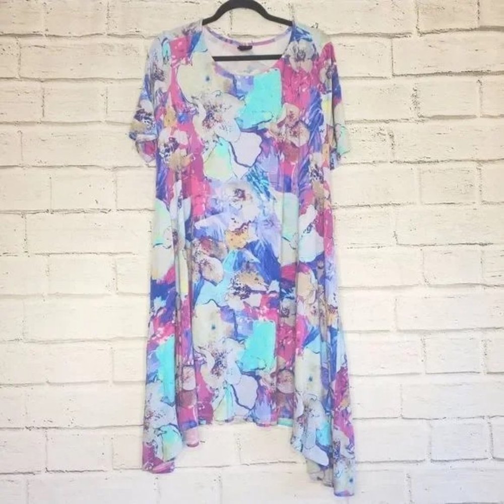 Agnes & Dora Tunic Dress: Multi Color Long Ruffle Womens Short Sleeve L